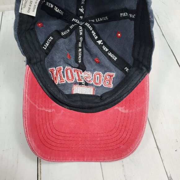 Boston Massachusetts Hat Men’s baseball cap Strapback One Size Denim Red GUC - Picture 8 of 12